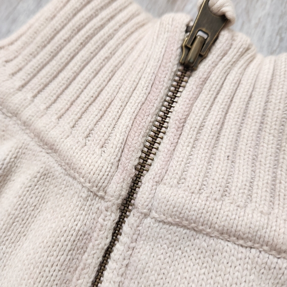 American Eagle Heavyweight 1/4 Zip Sweater Creme Gray Stripe Knit High Neck Sz L - Picture 4 of 13